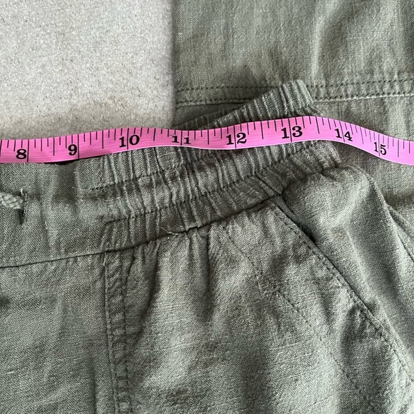[S]Ricki’s Olive Green Women Linen Blend Ankle Pants Lagenlook Drawstring - Picture 9 of 9